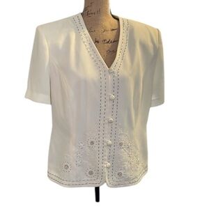 R&R Richards by Karen Kwong Ivory skirt suit with embroidery & rhinestones